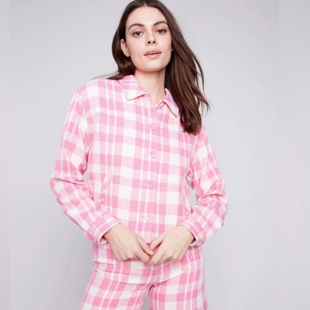 Charlie B cute pink checkered jacket NWT